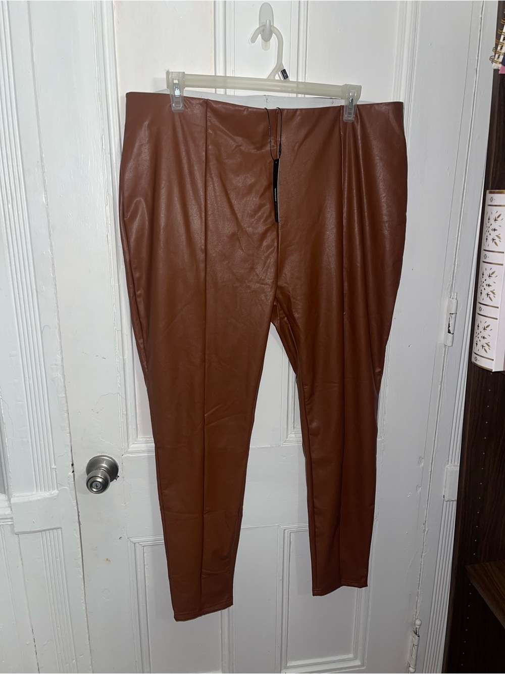 Fashion Nova Woman Faux Leather Pants in Chestnut Brown